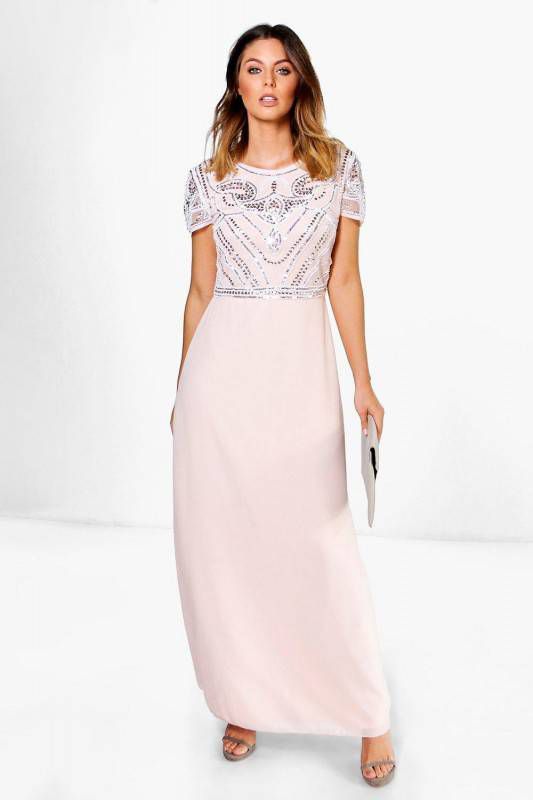 boohoo Boutique Versierde Maxi Bruidsmeisjes Jurk Met Pailletten, Blush