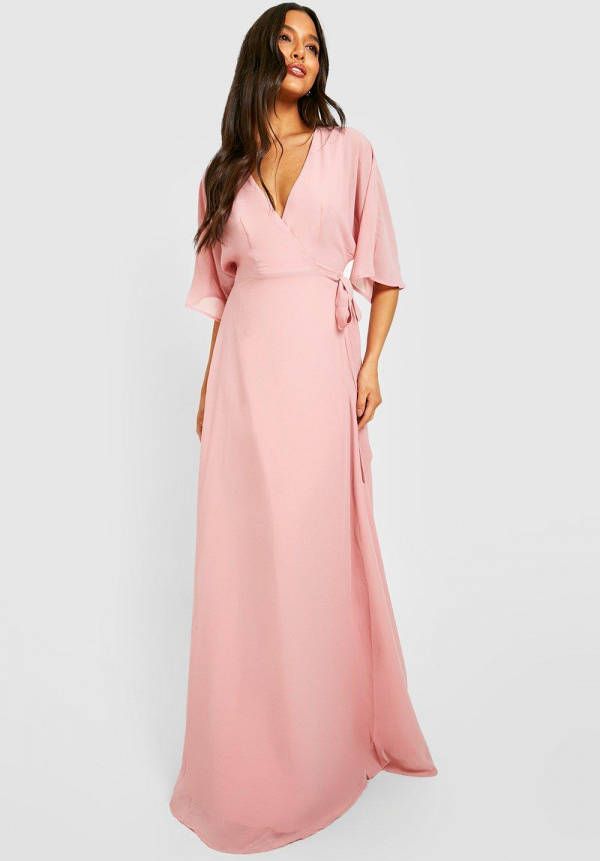 boohoo Maxi Wikkel Jurk Met Chiffon Engelenmouwen, Blush