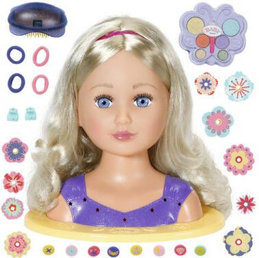 Baby Born Kap & make uphoofd Sister styling head, paars met 24 leuke accessoires